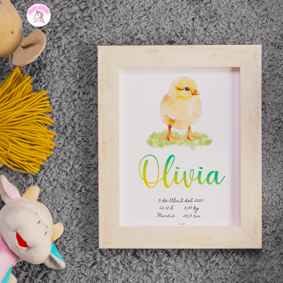Lámina de nacimiento personalizada pollito
